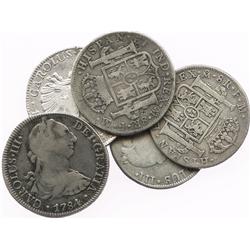 Lot of 5 Mexico City, Mexico, bust 8R of Charles III and IV, various dates (1774FM, 1777FM, 1784FM,