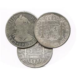 Lot of 3 Mexico City, Mexico, bust 4R, Charles III (1775FM, 1777FM and 1780FF).