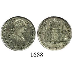 Mexico City, Mexico, bust 1 real, Charles IV, 1798FM, encapsulated PCGS XF-45.