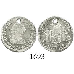 Mexico City, Mexico, bust 1/2 real, Charles III, 1784FF.