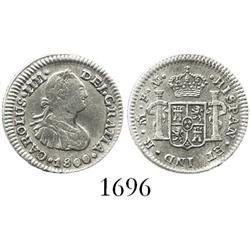 Mexico City, Mexico, bust 1/2 real, Charles IV, 1800/799FM.