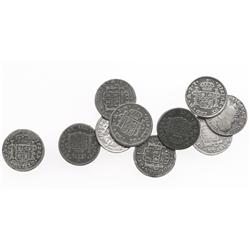 Lot of 10 Mexico City, Mexico, bust 1/2R, Charles IV, various dates (1794FM, 1795FM, 1801FT, 1802FT