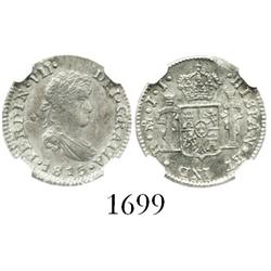 Mexico City, Mexico, 1/2 real, Ferdinand VII, 1815JJ, encapsulated NGC MS-61.