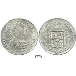 Lima, Peru, bust 8 reales, Charles III, 1773JM.