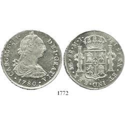 Lima, Peru, bust 8 reales, Charles III, 1780MI.