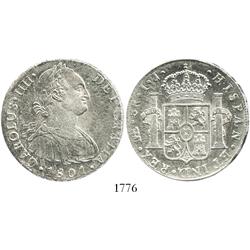 Lima, Peru, bust 8 reales, Charles IV, 1801IJ.