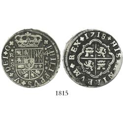 Seville, Spain, milled 4 reales  double pistareen,  Philip V, 1718M.