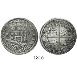 Segovia, Spain, milled 2 reales "pistareen," Philip V, 1717J.