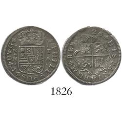 Madrid, Spain, milled 1 real "half pistareen," Philip V, 1726/1A.