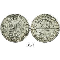 Segovia, Spain, milled 2 reales "pistareen," Louis I, 1724F, scarce.