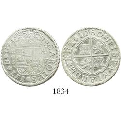 Seville, Spain, 2 reales "pistareen," Charles III, 1760JV.