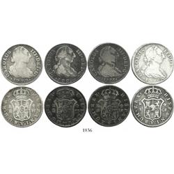 Lot of 4 Spanish bust 4R, Charles III, various dates and mints (1772CF, 1773CF, 1775PJ and 1777PJ).