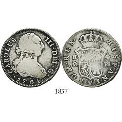 Madrid, Spain, bust 4 reales, Charles III, 1781PJ, with unidentified "JM" countermark on bust.