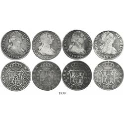Lot of 4 Spanish bust 4R, Charles III, various dates and mints (1779PJ, 1779CF, 1788M and 1788C).