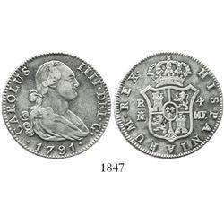 Madrid, Spain, bust 4 reales, Charles IV, 1791MF.