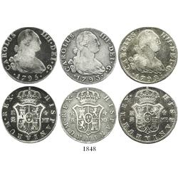 Lot of 3 Madrid, Spain, bust 4R, Charles IV, various dates (1792MF, 1793MF and 1795MF).
