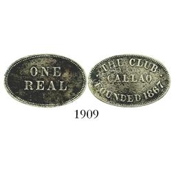 Peru (Callao), silver 1 real merchant token, Club Callao (1867), rare, unusual shape (oval).