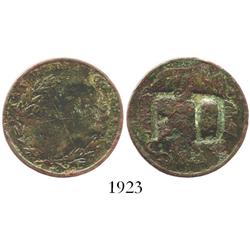 Trinidad, copper 1 stampee private merchant token for barber Francois Declos, incuse F D countermark