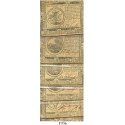 Lot of 10 U.S. Continental Currency notes issued in denominations of 1/3 of a dollar up to fifty dol