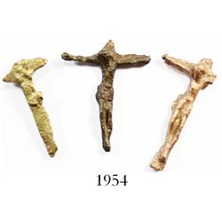 Lot of 3 brass crucifixes.