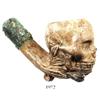 Image 1 : Ornate, skull-shaped clay pipe with cuprous stem.