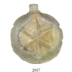 Flat, round, small-necked glass perfume bottle (as sketched in Flash of Gold).