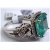 Image 3 : 14K WHITE GOLD EMERALD/DIAMOND RING AIG $7,525.00