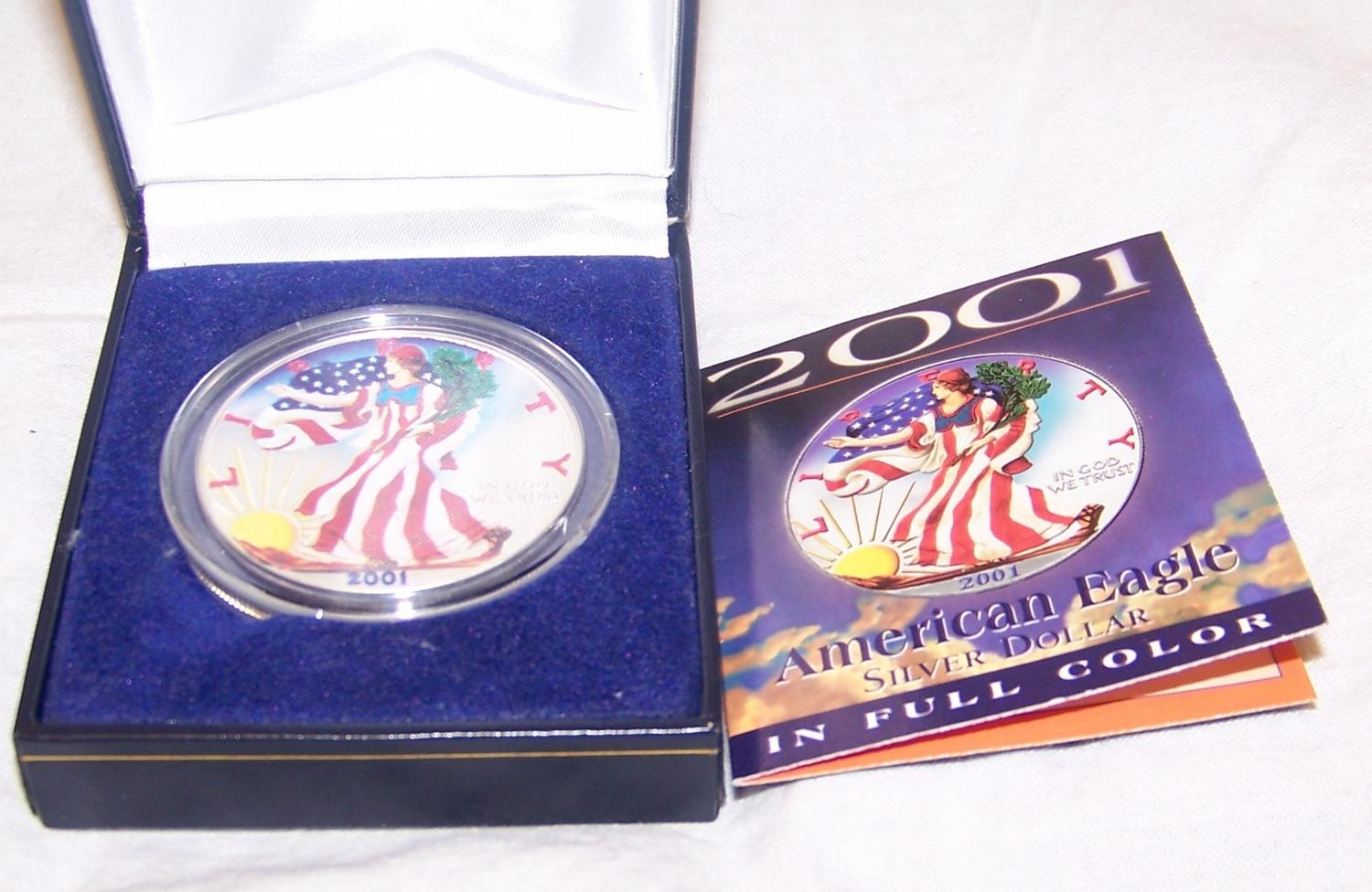 Full Color. 1 Oz. Silver 2001 American Silver Eagle Dollar.