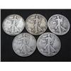 Image 1 : Lot of (5) Walking Liberty Half Dollars From Cache
