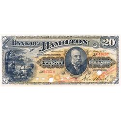 THE BANK OF HAMILTON.  $20.00.  1 June 1892.  CH-345-16-06S.  No. 04361.  PCGS graded AU-55. PPQ.