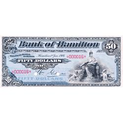 THE BANK OF HAMILTON.  $50.00.  2 Jan., 1904.  CH-345-18-08S.  No. 000016.  PCGS graded Unc-63.