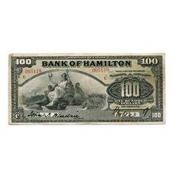 THE BANK OF HAMILTON.  $100.00.  June 1, 1909.  CH-345-20-26.  'E…E' overprinted in red.  No. 005118