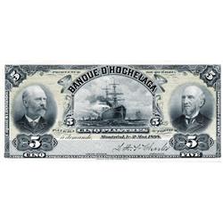 LA BANQUE D'HOCHELAGA.  $5.00.  2 Mai, 1898.  CH-360-18-02Pa.  Full colour Face and Back Proofs, on 