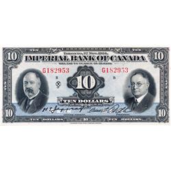 THE IMPERIAL BANK OF CANADA.  $10.00.  Nov. 1, 1934.  CH-375-22-08.  Jaffrey/Rolph.  No. G182953/B. 