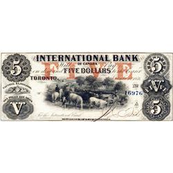 THE INTERNATIONAL BANK OF CANADA.  $5.00. Sept. 15, 1858.  CH-380-10-10-16a. Red Protector. Fitch, r