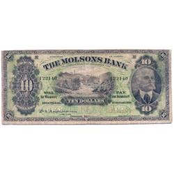 THE MOLSONS BANK.  $10.00.  3 Jan., 1916.  CH-490-36-02.  No. 122140/B.  PMG graded Very Good-8.