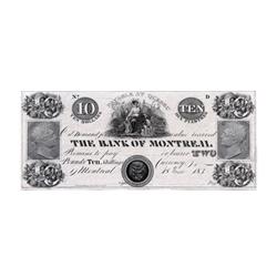 THE BANK OF MONTREAL.  $10.00.  1 June, 183-.  CH-505-12-04-20P.  A Face Proof on thin paper.  Fairm