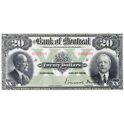 THE BANK OF MONTREAL.  $20.00.  Jan. 2, 1923.  CH-505-56-06S.  A Specimen.  PCGS graded Gem Unc-66. 