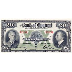 THE BANK OF MONTREAL.  $20.00.  Jan. 3, 1938.  CH-505-62-08.  No. 32034.  PCGS graded Choice Unc-63.
