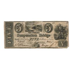 NIAGARA SUSPENSION BRIDGE BANK.  $5.00, (25 Shillings).  CH-535-10-08-14R.  Engraved QUEENSTON. UPPE