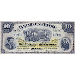 LA BANQUE NATIONALE.  $10.00.  Jan. 2, 1897.  CH-510-20-06.  No. 288920/A.  lines.  PMG graded Choic