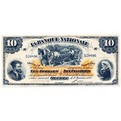 LA BANQUE NATIONALE.  $10.00.  Jan. 2, 1897.  CH-510-20-08.  No. 570896/B.  No lines.  Very Good.