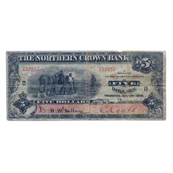 THE NORTHERN CROWN BANK.  $5.00.  July 2, 1908.  CH-545-10-02.  No. 122232/D.  PMG graded Fine-12.  