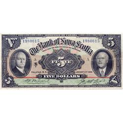 THE BANK OF NOVA SCOTIA.  $5.00.  Jan. 2, 1929.  CH-550-34-02.  No. 1980615/A.  PMG graded Very Fine