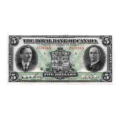 THE ROYAL BANK OF CANADA.  $5.00.  Jan. 3, 1927.  CH-630-14-04.  Wilson, left.  No. 2576345/A.  A we