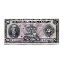 THE ROYAL BANK OF CANADA.  $50.00.  Jan. 3, 1927.  CH-630-14-16. Wilson, left.  No. 009133/A.  A bri