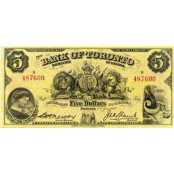 THE BANK OF TORONTO.  $5.00.  Jan. 2, 1937.  CH-715-24-06.  Marsh, left.  No. 487600/D.  PMG graded 