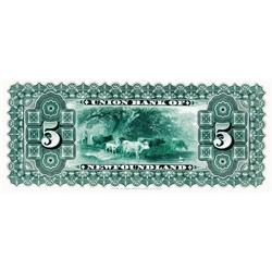 THE UNION BANK OF NEWFOUNDLAND.  $5.00.  May 1, 1889.  CH-750-16-04P.  A Back Proof.  PCGS graded Ch