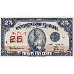 DOMINION OF CANADA.  25 CENTS.  July 2, 1923.  DC-24a.  Hyndman-Saunders.  No. 'Authorized, etc.'  N