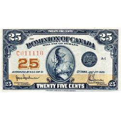 DOMINION OF CANADA.  25 CENTS.  July 2, 1923.  DC-24a.  Hyndman-Saunders.  With 'Authorized, etc.'  